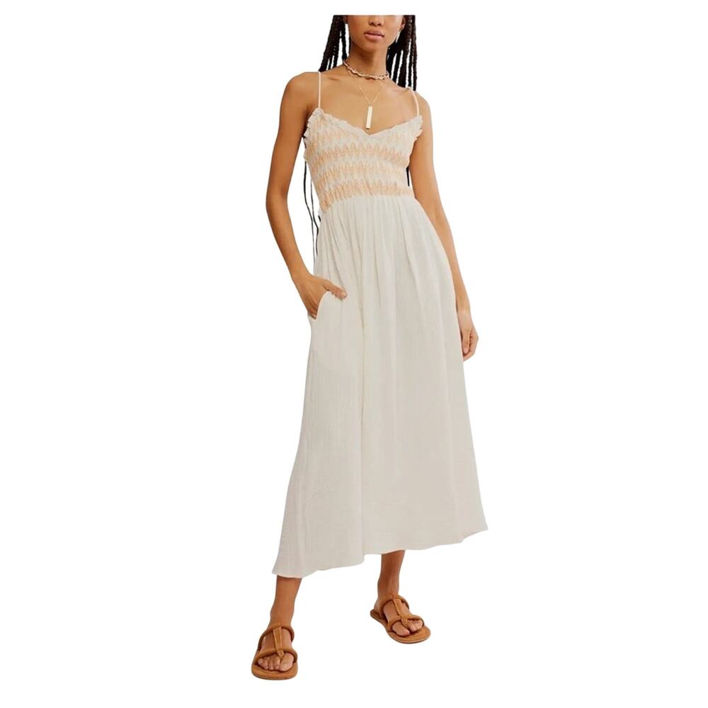 Free People $168 Sweet Nothings Midi-Solid Sleeveless Boho Dress Marshmellow M